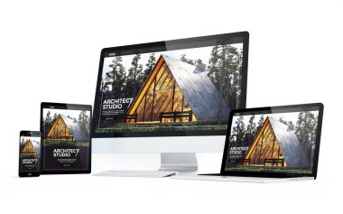 hareketlilik cihazlar ile Mimar Web duyarlı tasarım ekranında izole. 3D render.