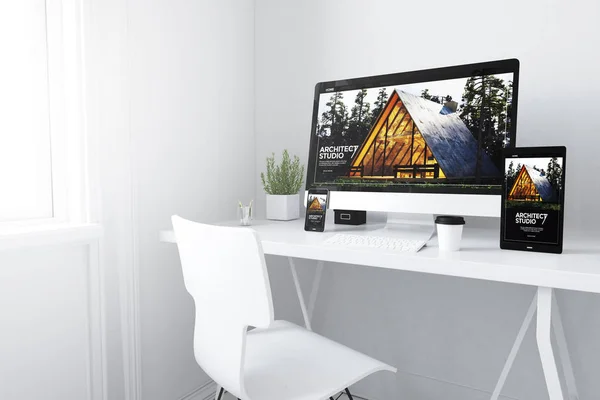 Render Aygıt Üstünde Okul Sırası Mimar Web Sitesi Ekranları — Stok fotoğraf