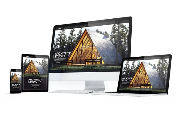 Dispositivi Mobilità Isolati Con Architetto Sito Web Responsive Design Sullo — Foto Stock
