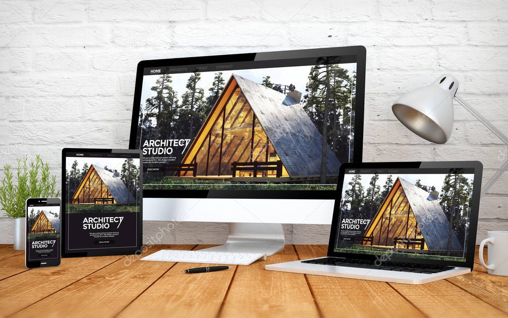 3d rendering with multidevices with architecture responsive design website