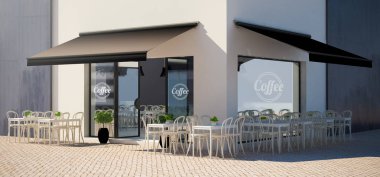 Modern café cephe, 3d render sahte