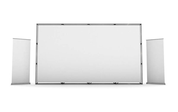 Straight exhibition tension with roll up mockup for trade show advertising stand