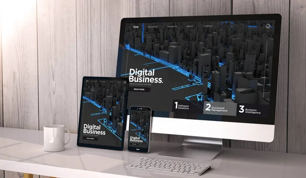 Digital Generierte Geräte Auf Dem Desktop Ansprechende Digitale Business Website — Stockfoto