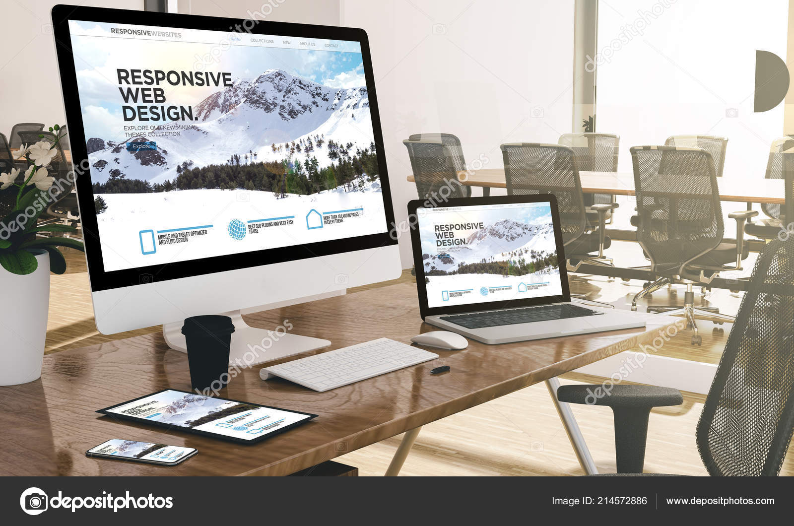 Devices Modern Office Rendering Showing Responsive Web Design