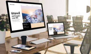 modern ofis duyarlı gösterilen 3d render cihazlar blog web sitesi seyahat
