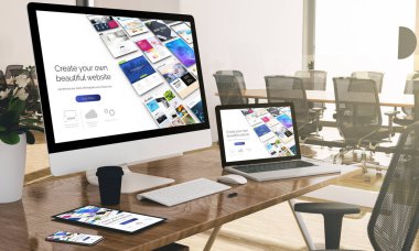 modern ofis 3d render gösteren duyarlı Oluşturucu Web sitesi cihazlar
