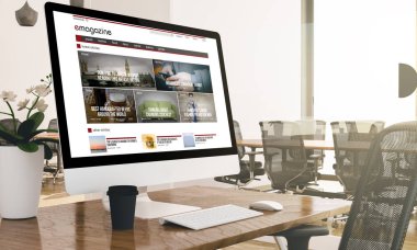 bilgisayar ile iş ofis ekranında e-dergi 