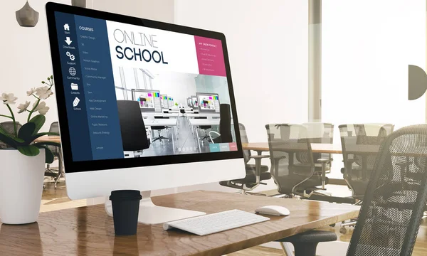 Computer Mit Online Schulbildschirm Büro — Stockfoto