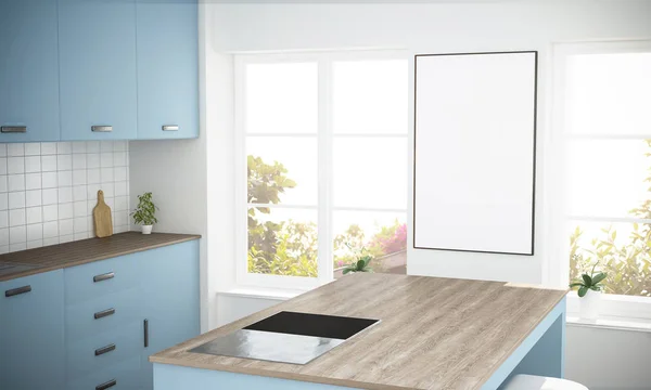 Cucina Minimale Moderna Blu Rendering — Foto Stock