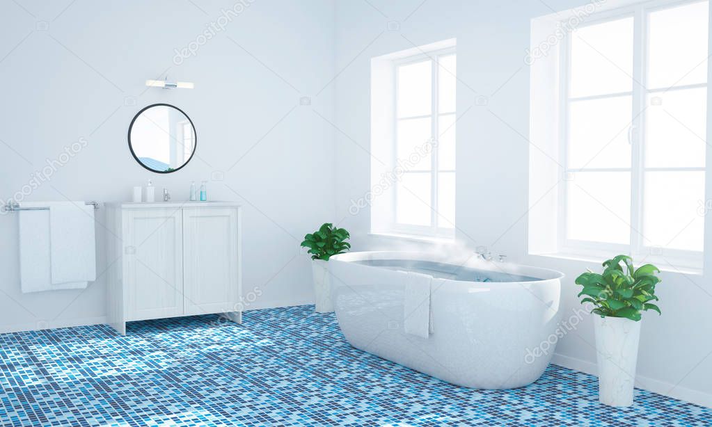 warm water on blue bath 3d rendering