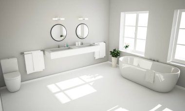 geniş beyaz banyo 3d render