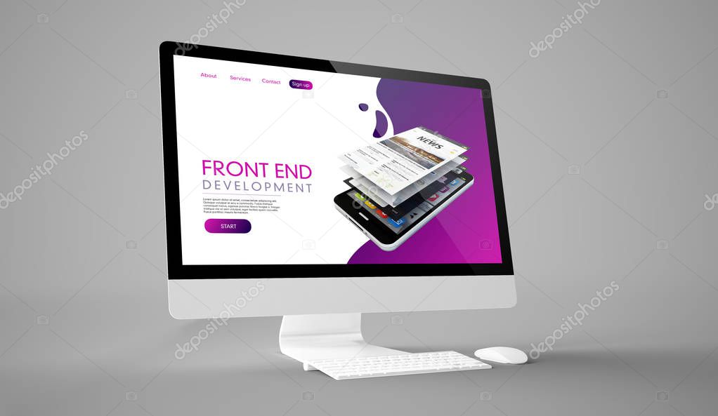 front end website screen computer 3d rendering