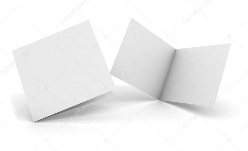 Open and close square bifold brochure mockup 3d rendering isolated
