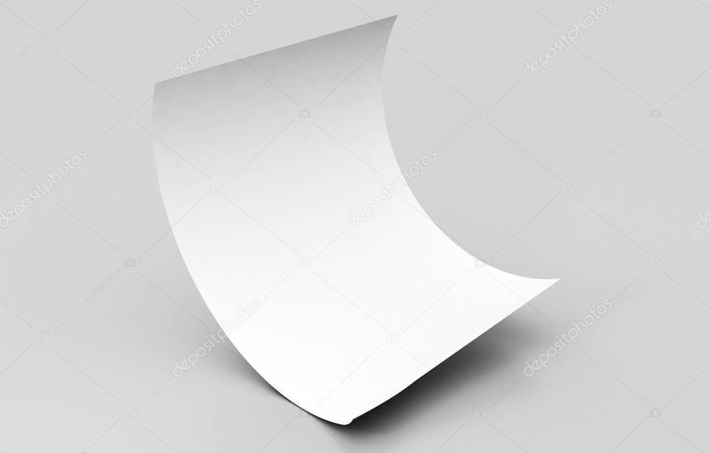 Floating white a4 sheet 3d rendering