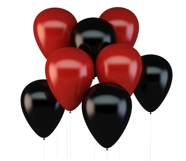 Czerwone Czarne Balony Białym Tle Renderowania — Zdjęcie stockowe