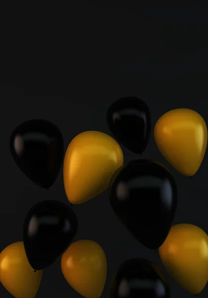 Žlutá Černá Plovoucí Balónky Vykreslování — Stock fotografie