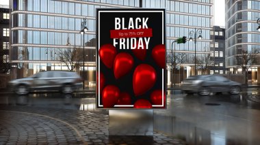 Black Friday advertising billboard  on city downtown 3d rendering clipart
