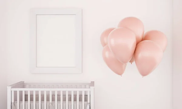 Balonlar Bebek Odası Render Üzerinde Beyaz Bir Çerçeve — Stok fotoğraf