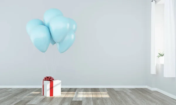 Presente Com Balões Azuis Renderização — Fotografia de Stock