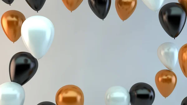 Biały Czarny Pomarańczowy Renderowania Pływające Balony — Zdjęcie stockowe