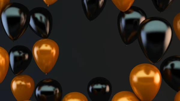 Balões Laranja Preto Flutuando Renderização Conceito Halloween — Fotografia de Stock