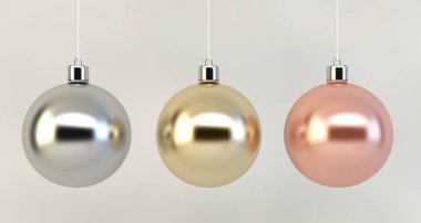 Üç Noel topları 3d render asılı 