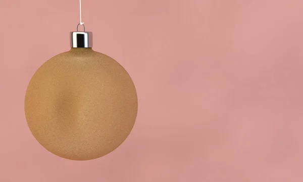 Bola Navidad Oro Sobre Fondo Rosa Representación — Foto de Stock