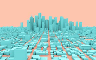 pembe bir arka plan üzerinde 3D render şehir panoraması