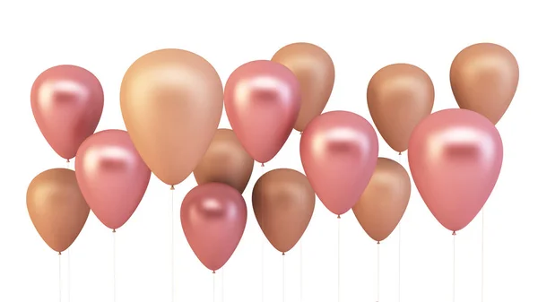 Rosa Und Gold Luftballons Isoliert Auf Weißem Hintergrund — Stockfoto