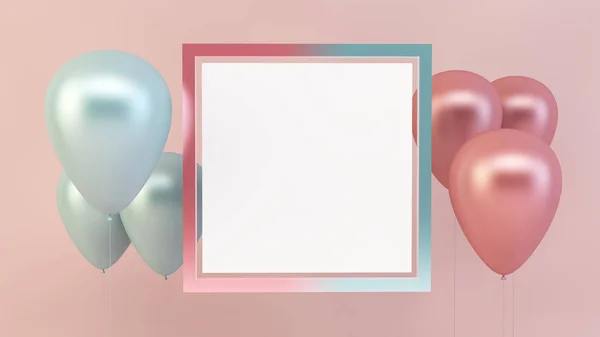 Quadratische Rahmen Attrappe Mit Luftballons Rendering — Stockfoto