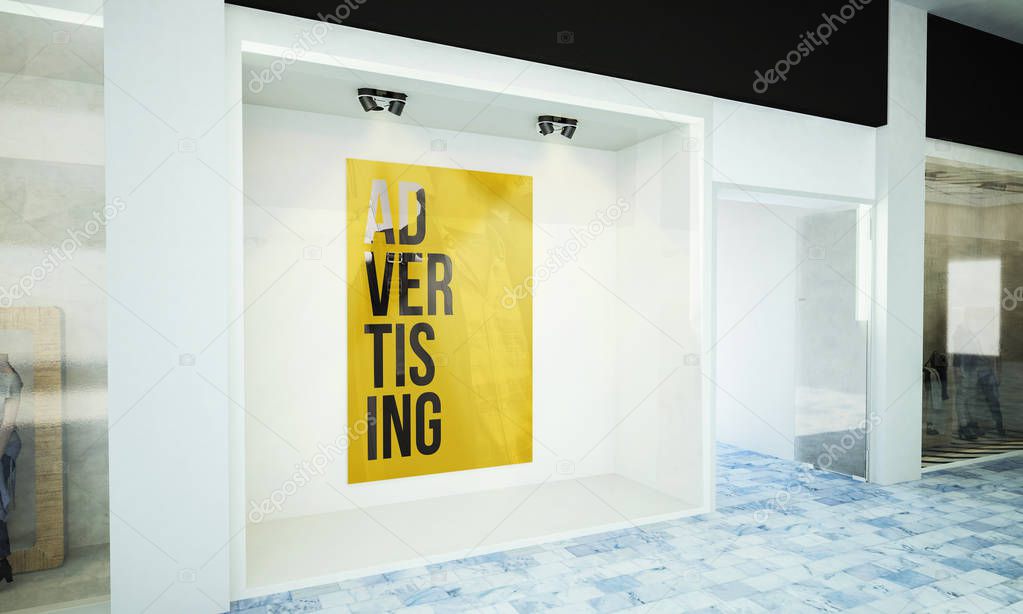 Poster advertising on storefront 3d rendering 