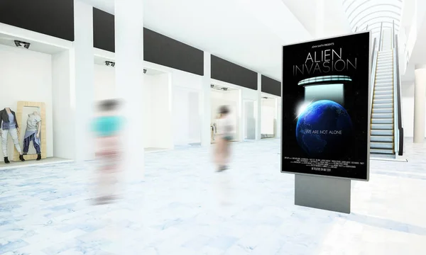 movie poster advertising on shopping mall 3d rendering