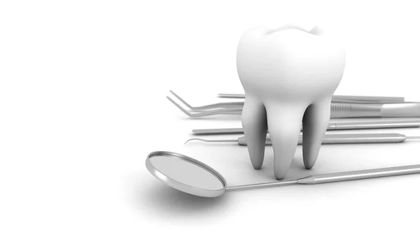 Diente Con Equipo Dentista Aislado Sobre Fondo Blanco Renderizado —  Fotos de Stock
