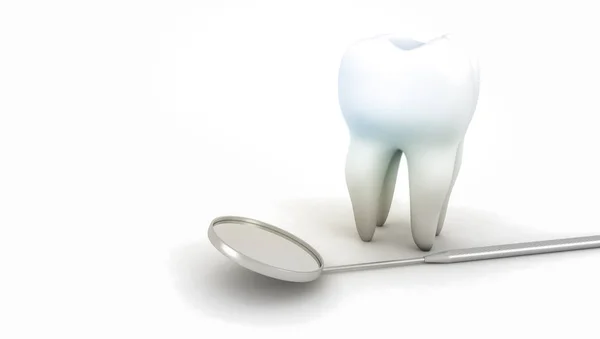 牙齿和镜子隔离在白色背景3D — 图库照片