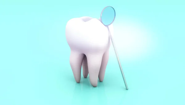 牙齿和镜子3D 渲染上的蓝色背景 — 图库照片