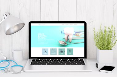 Tıbbi masaüstü ile diş kliniği Web sitesinde ekran 3D render