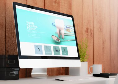 Modern ahşap çalışma alanı ile diş kliniği Web Tasarım