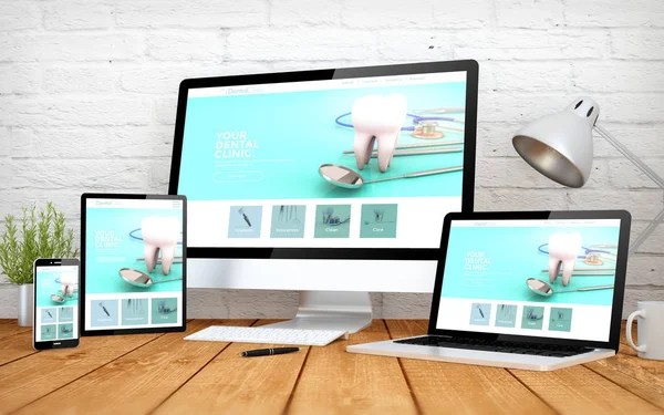 Rendering Met Multidevices Met Tandheelkundige Kliniek Responsive Ontwerp Website — Stockfoto