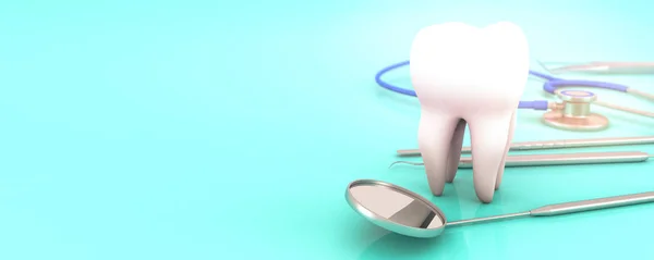 Equipo Dental Sobre Fondo Azul Renderizado — Foto de Stock