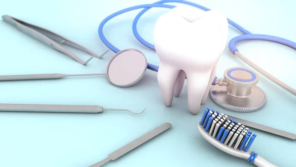 Dent Équipement Dentaire Sur Fond Bleu — Photo