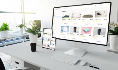 e-ticaret ekran cihazlar mockup office coworking 