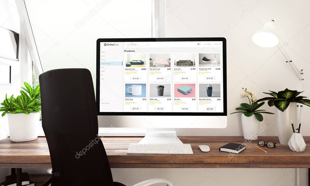 online shop website on screen laptop