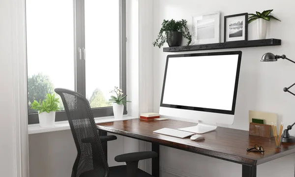 计算机在桌面上的黑白模拟 — 图库照片