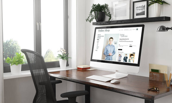 компьютер на рабочем столе черно-белый интернет-магазин
 