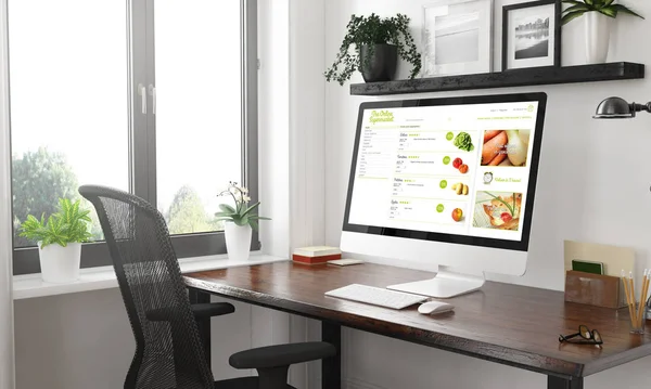 Computer Desktop Black White Online Supermarket — Stock Photo, Image