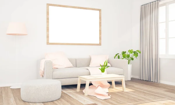 Frame Poster Mock Living Room Wall — Stock Photo, Image