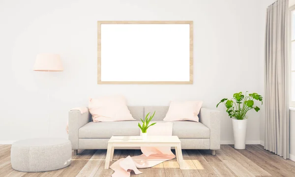 Frame Poster Mock Living Room Wall — Stock Photo, Image