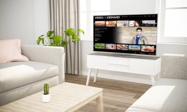 televizyon gri kanepe ile İskandinav iç  