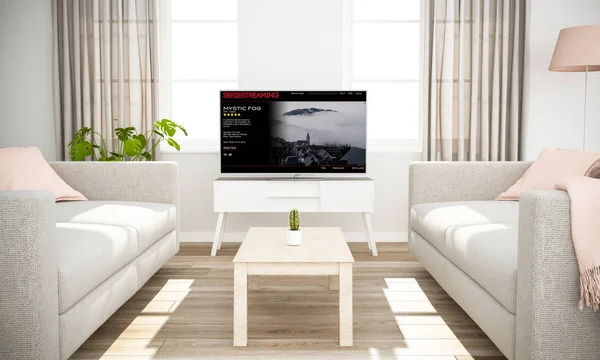 Television Scandinavian Interior Gray Sofa — Stock Photo, Image