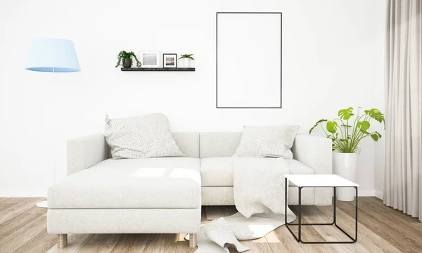 Poster Frame Mock Walls Scandinavian Living Room — Stock Photo, Image